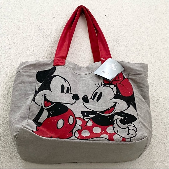 DISNEY Mickey & Minnie Mouse Kissing 2- Sided Canvas Tote Bag New (Old Stock) - Picture 3 of 16